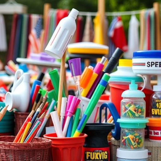 colorful items at a garage sale