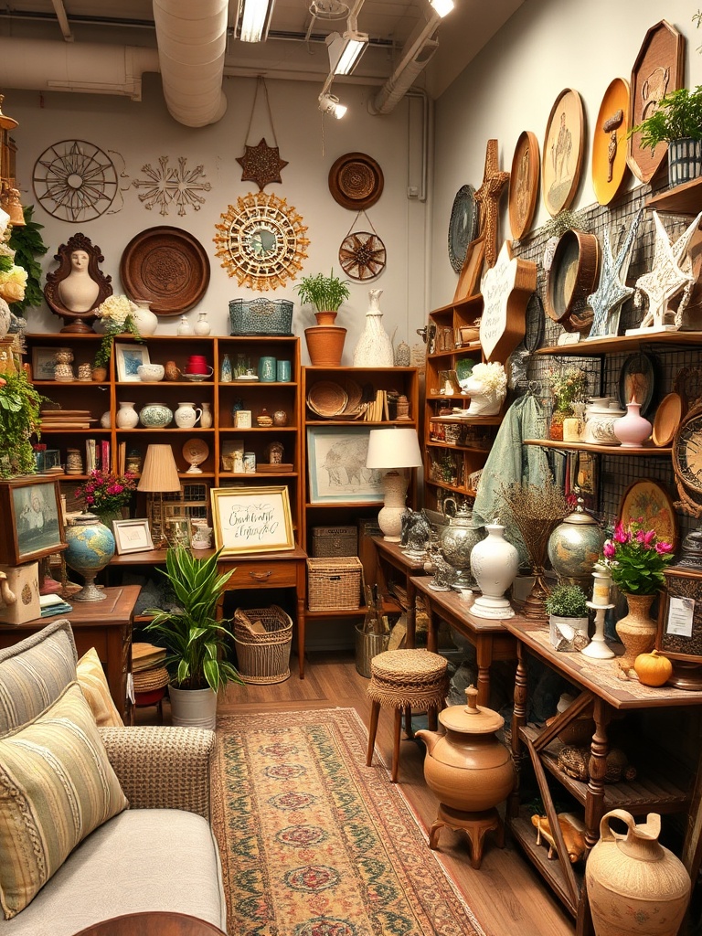interior of a thrift store with various decor items