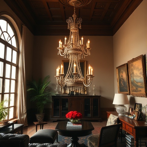 room with a vintage chandelier