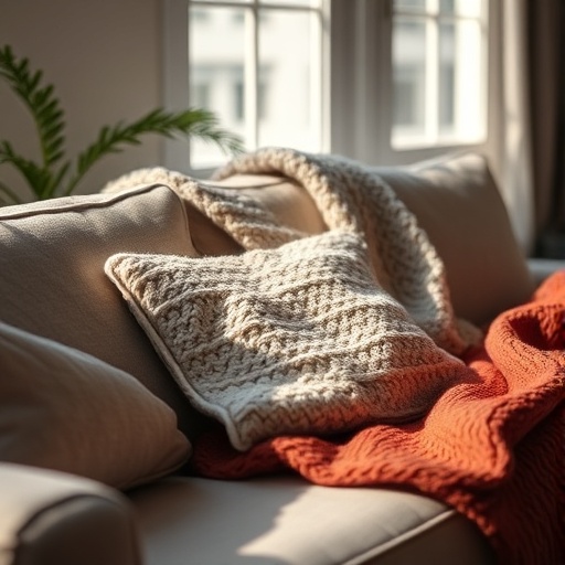 cozy textiles on a sofa