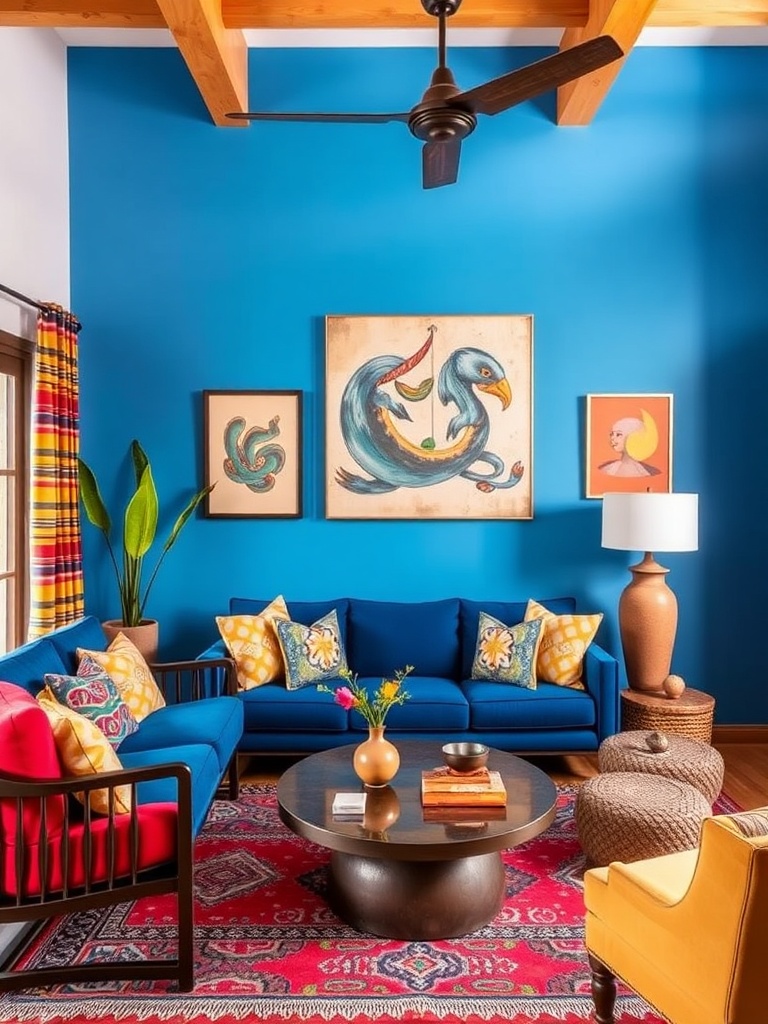 vibrant living room with Mexican decor
