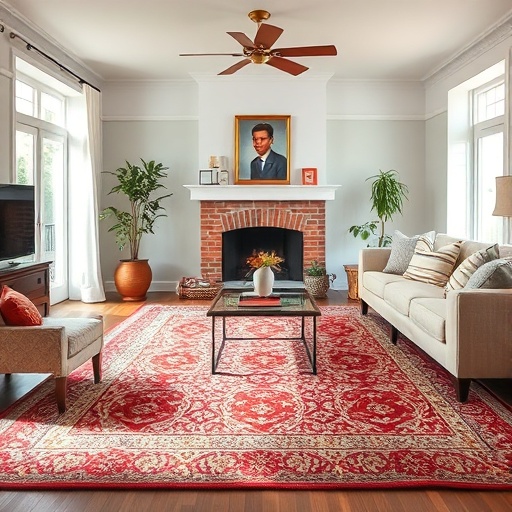 vibrant patterned rug in living room