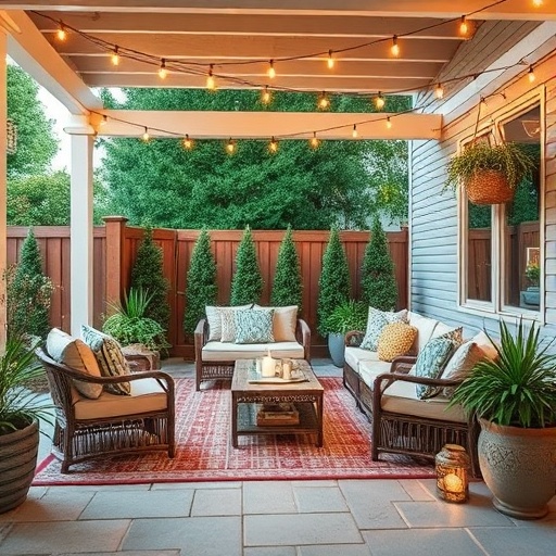 cozy outdoor patio with cushions