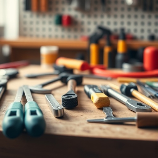 essential DIY tools on a workbench