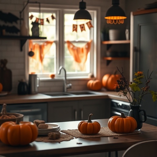 Halloween-themed kitchen table setting