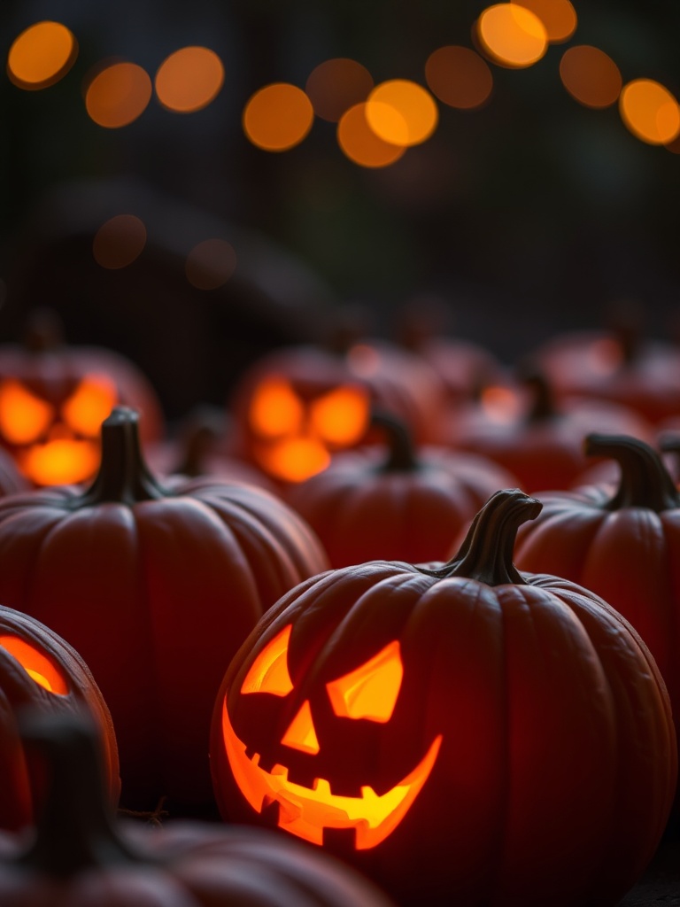 glowing carved pumpkins for Halloween