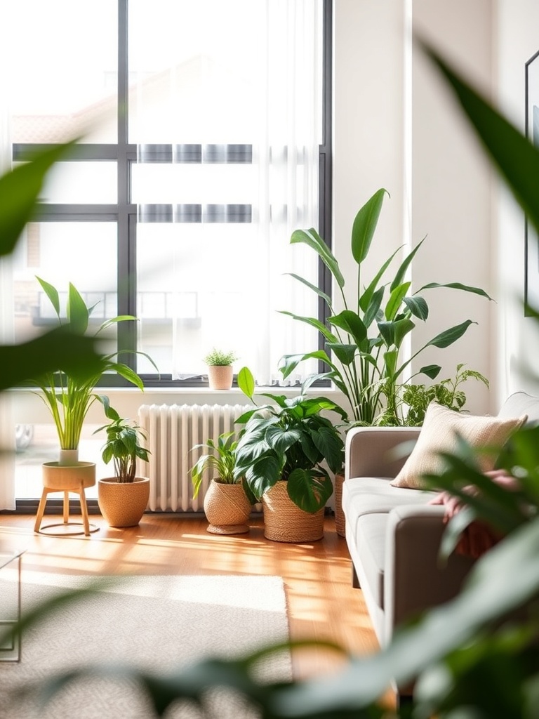 living room with indoor plants
