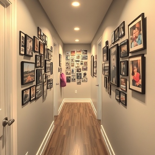personal photo display in a hallway