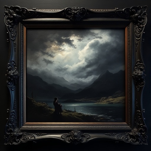 Dark landscape artwork in Gothic frame