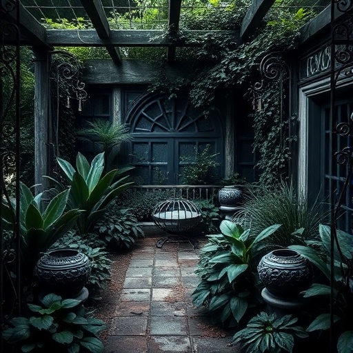 Gothic-inspired garden with dark plants