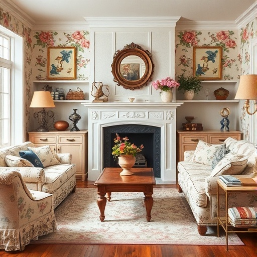 cozy living space in English Country style