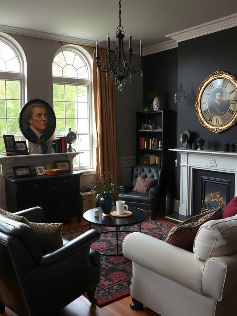 cozy goth living room with dark decor