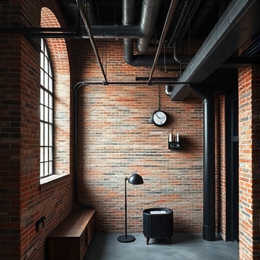 industrial loft with exposed brick and metal fixtures