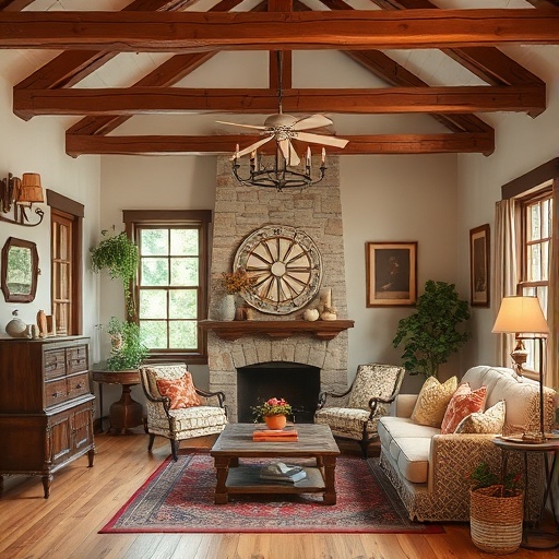 rustic room with wooden beams and vintage decor
