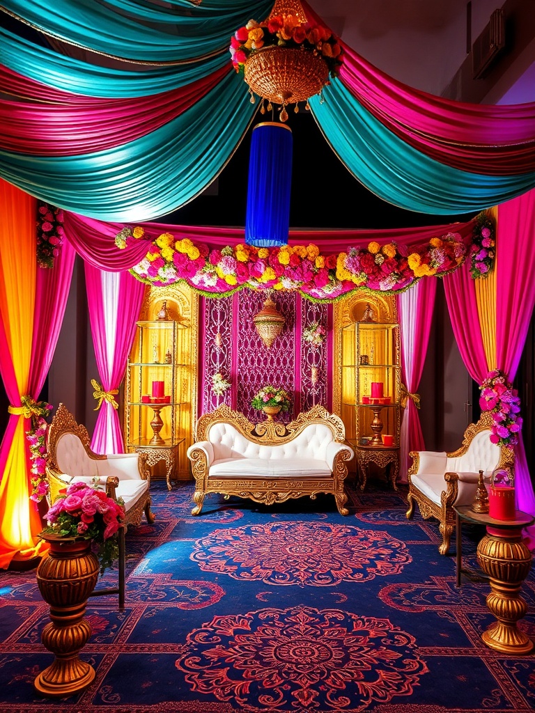 colorful Mehndi ceremony decor
