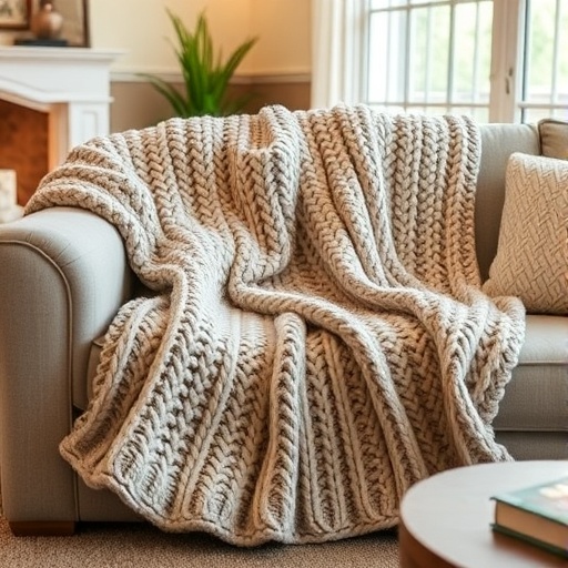 cozy knitted blanket on a sofa