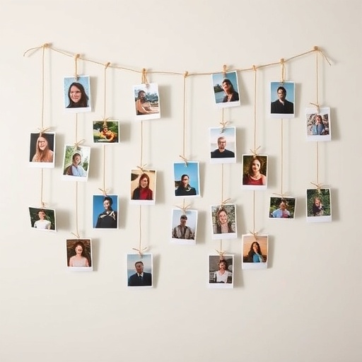 string photo display on a wall
