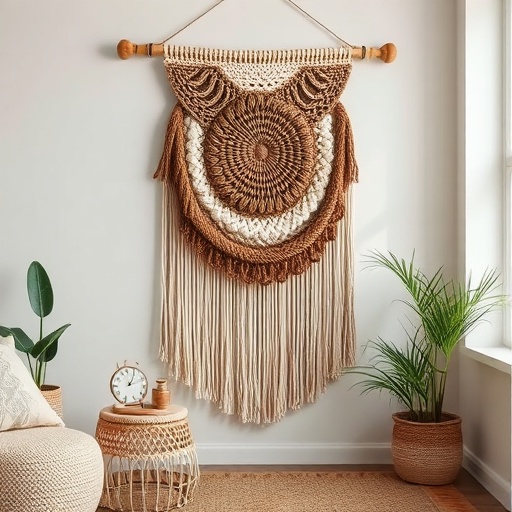 woven wall hanging in a cozy room