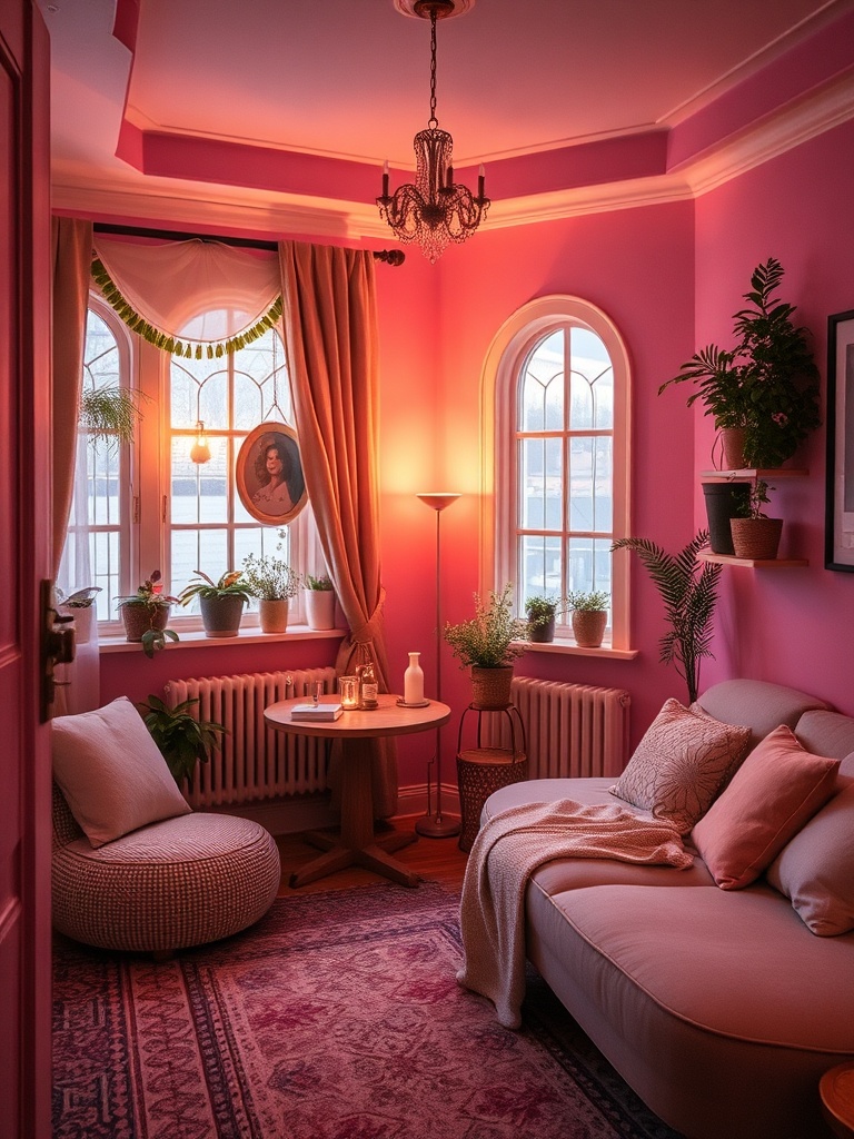 cozy room with soft pink walls
