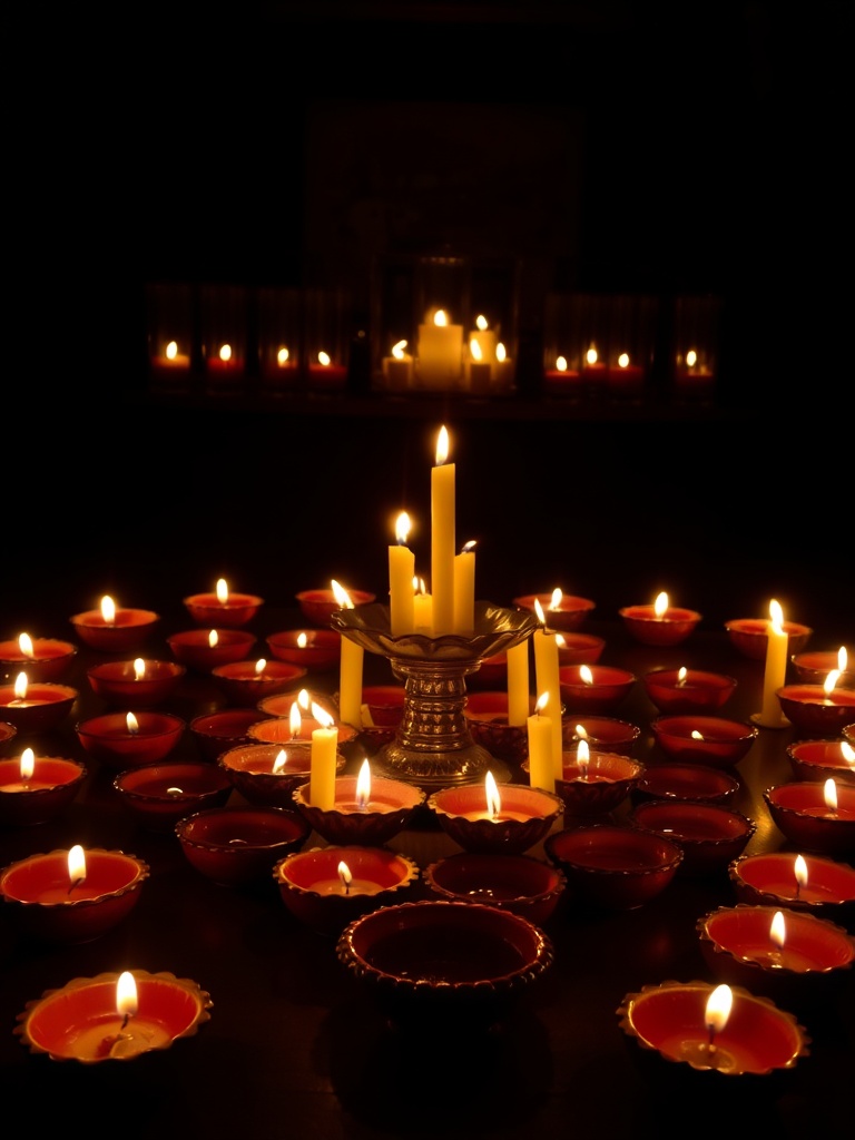 glowing diyas and candles for Diwali