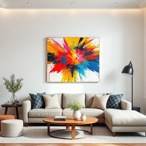 vibrant statement wall art in a living room