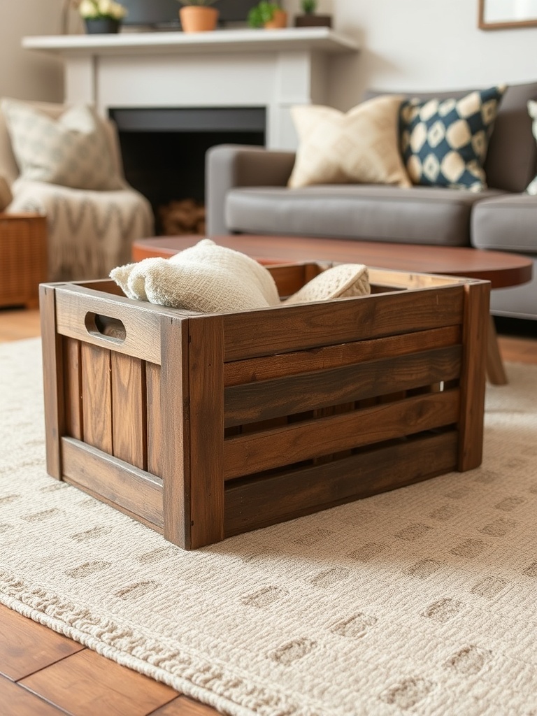 vintage wooden crate in a living room