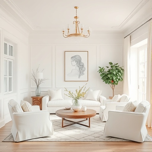 room with classic color palette of whites and creams