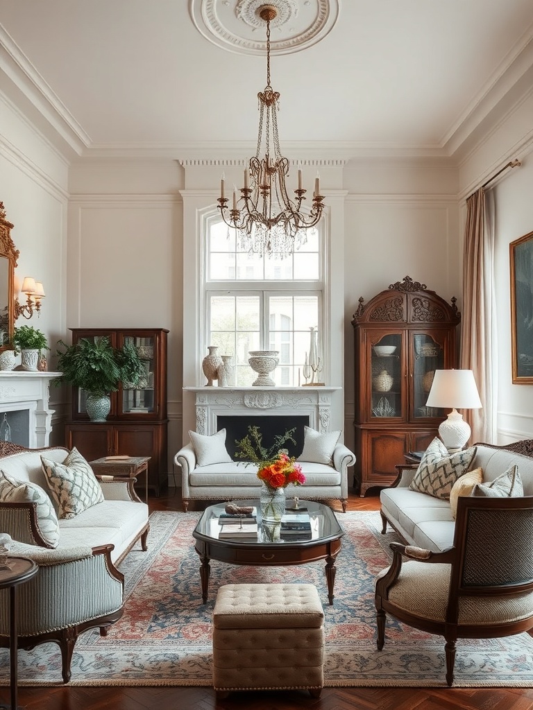 elegant living room with antique furniture