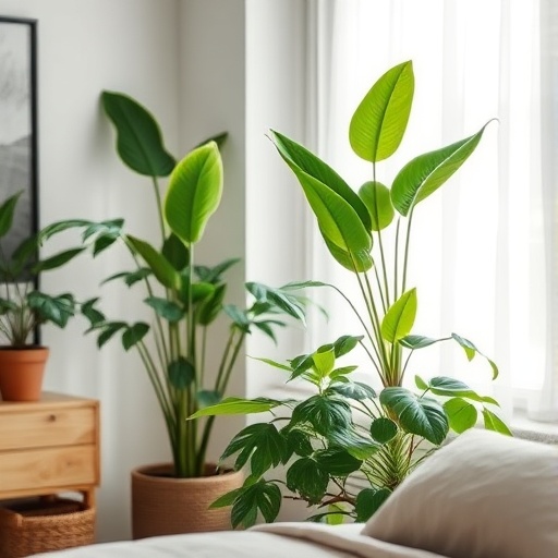 indoor plants enhancing bedroom decor