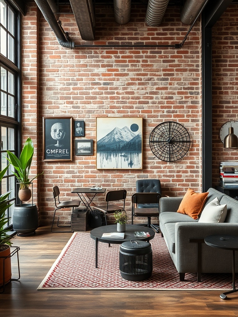 industrial chic room with exposed brick and metal