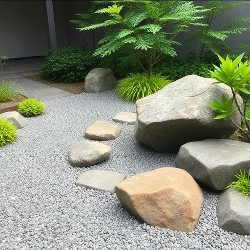 Zen garden with rocks and plants