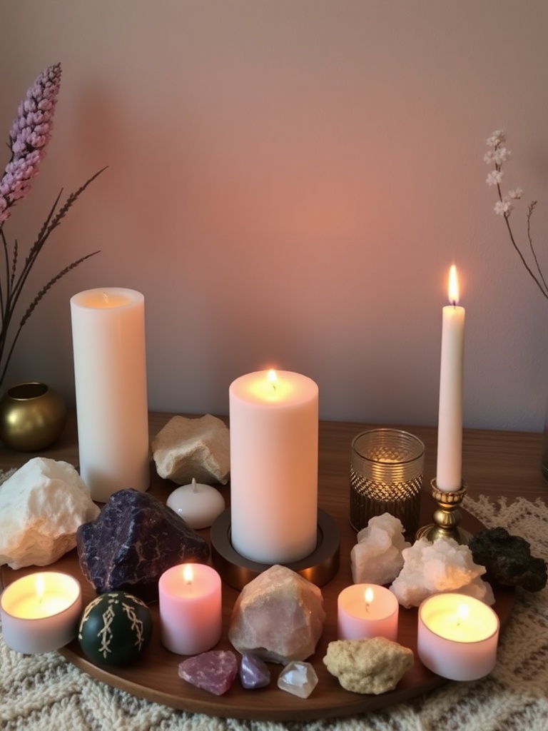 personal altar with candles and spiritual items