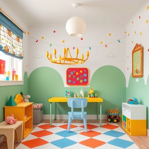kids' room with vinyl wallpaper