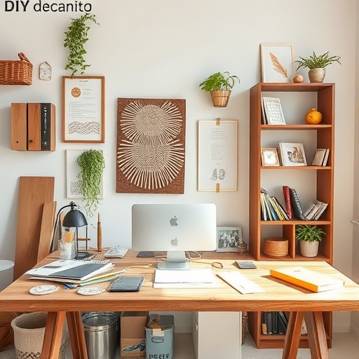workspace with DIY decor projects