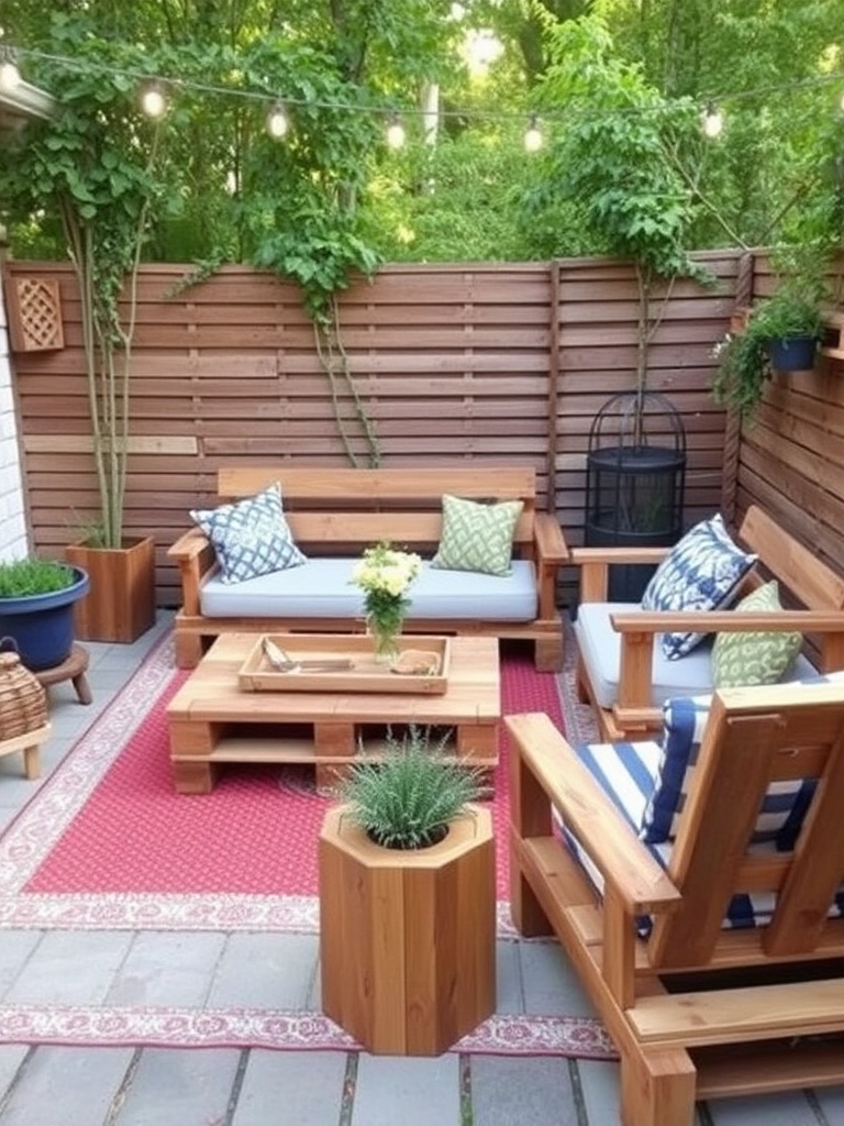 cozy outdoor patio with DIY furniture