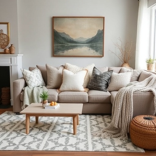 layered textiles in living room