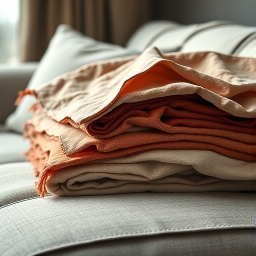 layered textiles on a sofa