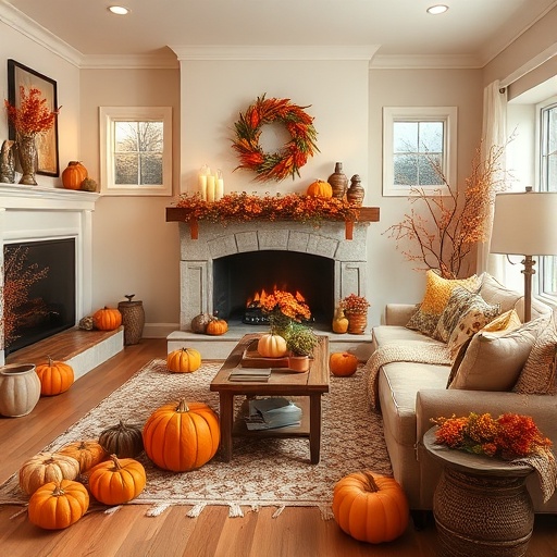 fall seasonal decor in living room