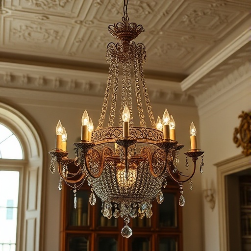 Ornate antique chandelier in a dining room