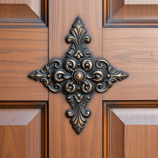 Ornate antique door handle on a door