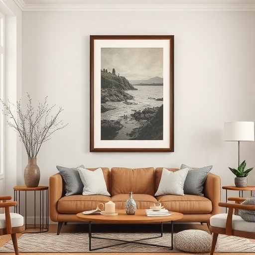 Framed vintage print on a wall