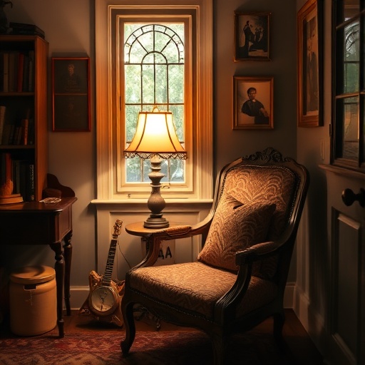 Cozy reading nook with antique furniture