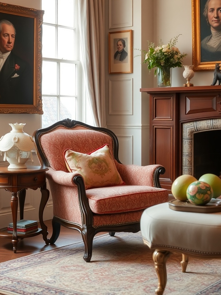 Victorian armchair in a warm living room