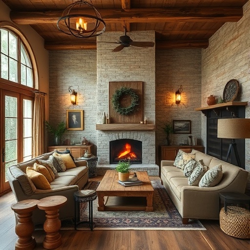 rustic living room with wooden elements