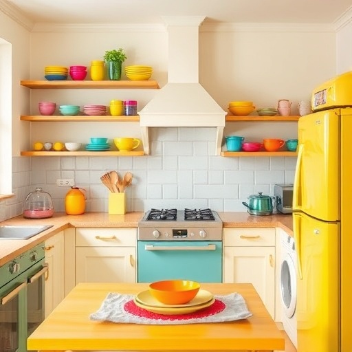bright kitchen with colorful dishware