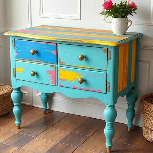 upcycled furniture in bright colors