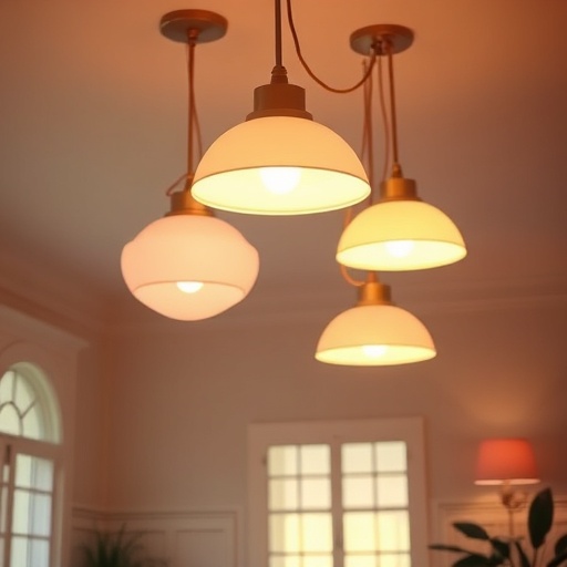 pastel light fixtures in a room