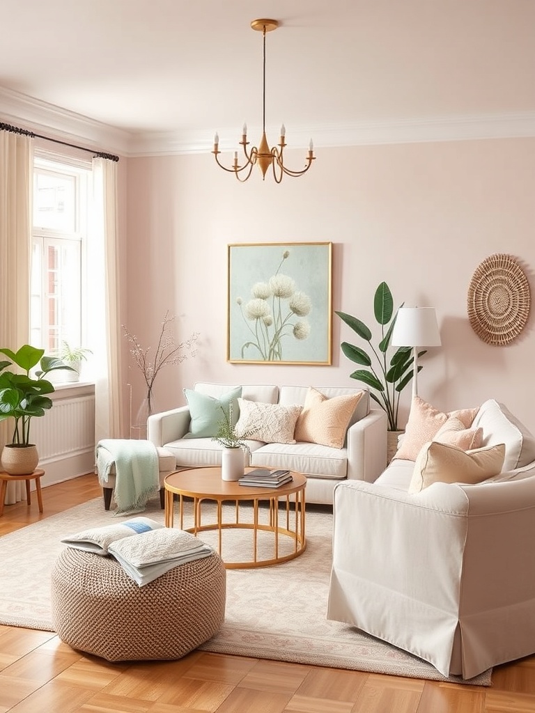 cozy living room with pastel decor
