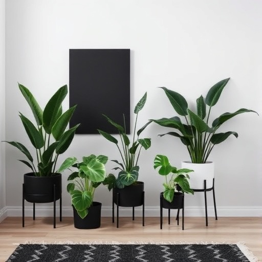 indoor plants contrasting with black decor