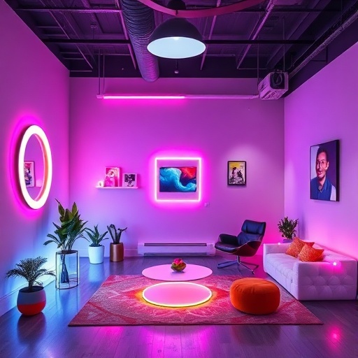 room with neon lights and playful decor
